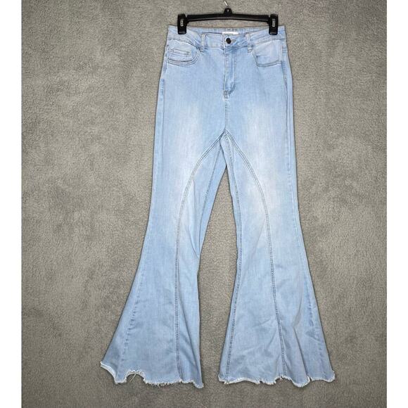 Forever 21 light wash twisted seam high waisted bell bottom denim jeans retro 29 - Picture 1 of 11